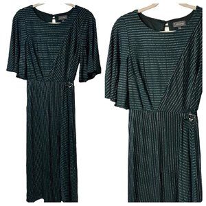 NWT Luxology Ladies Flowy Dark Green Shimmer Stripe Holiday Dress Size Small